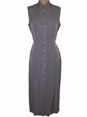 Vintage Strapless Long Button-Front Dress in Charcoal Gray